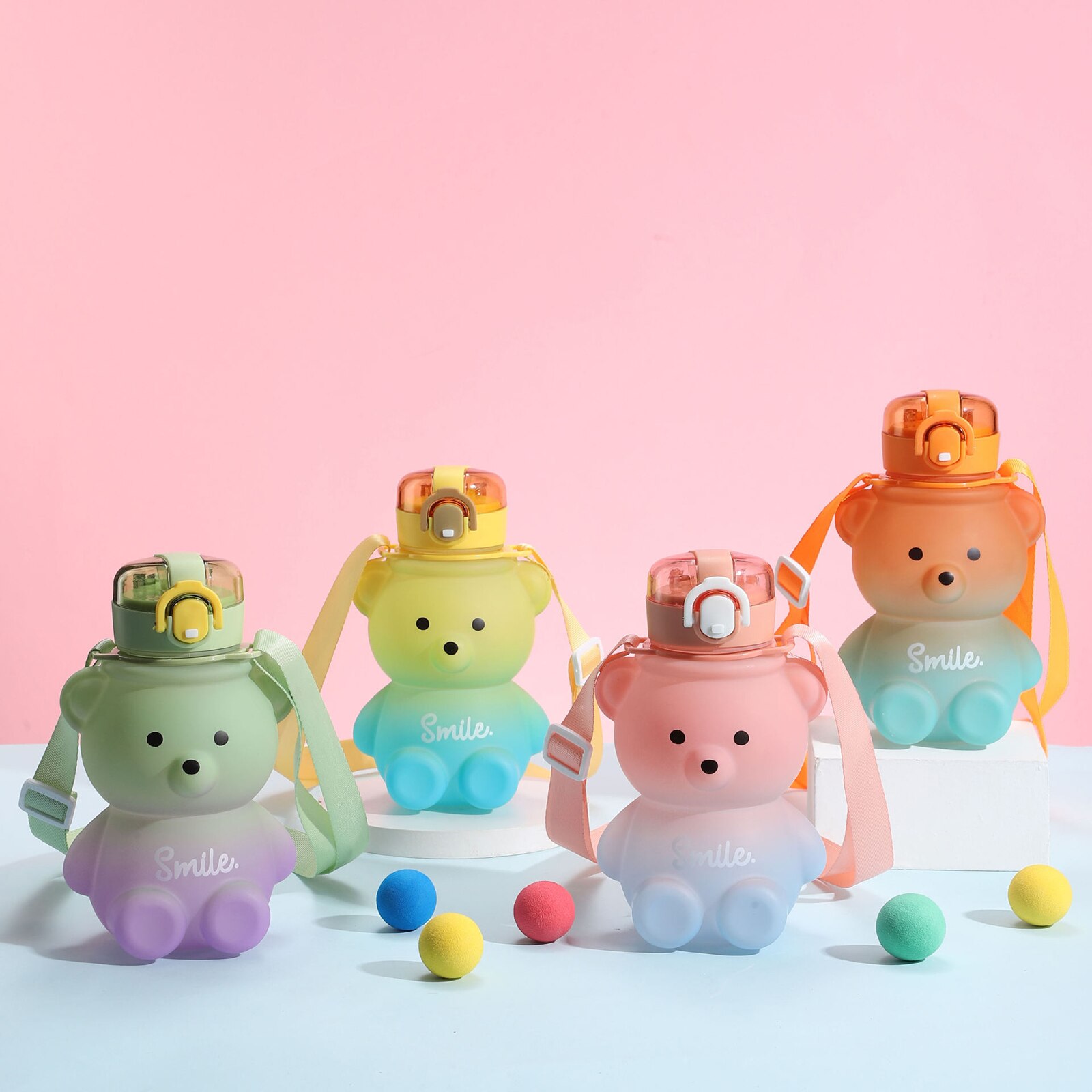 800ml Kawaii Bear Water Bottles Straw Multifunction..
